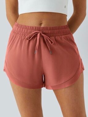 Halara Blue Mid Rise Drawstring Contrast Mesh 2-in-1 Flowy Running Shorts 3''